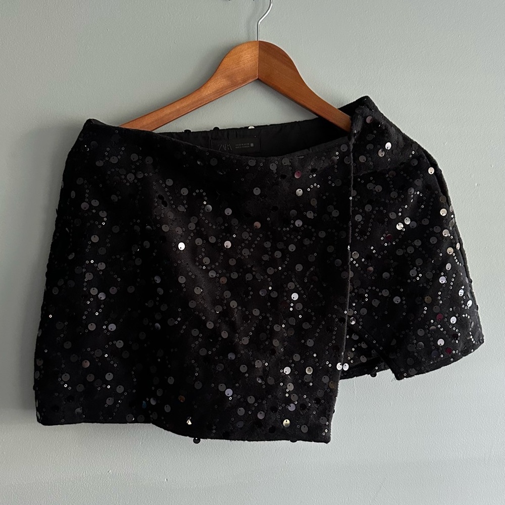 Zara Sequin Black Wrap Mini Skirt